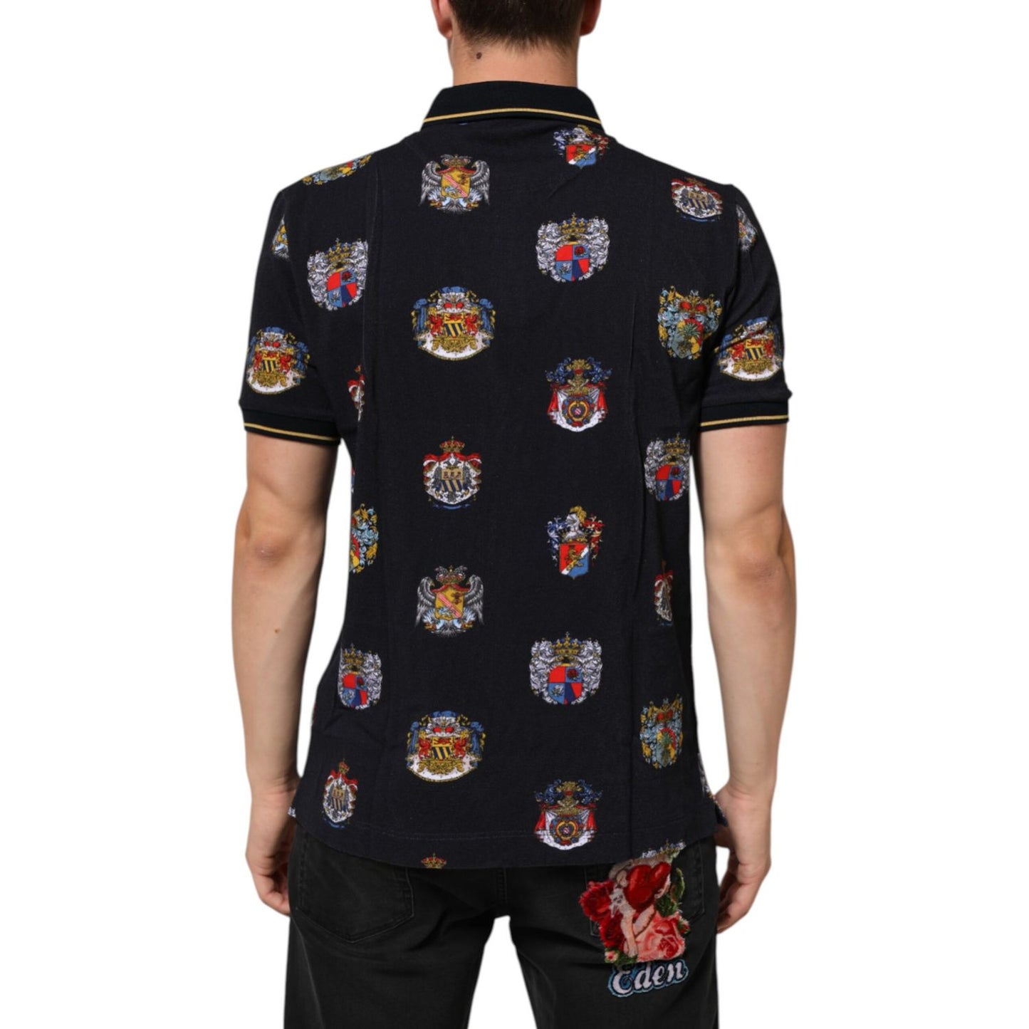 Dolce & Gabbana Blue Heraldic Crest Print Polo Shirt T-shirt