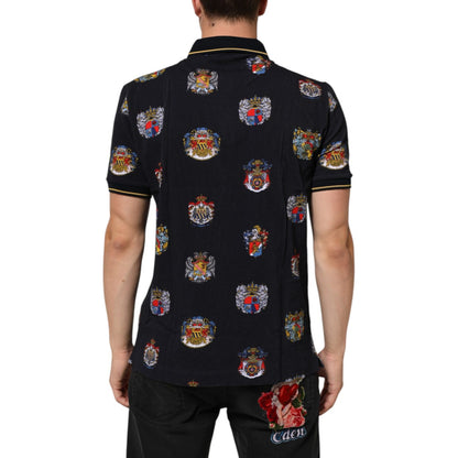 Dolce & Gabbana Blue Heraldic Crest Print Polo Shirt T-shirt