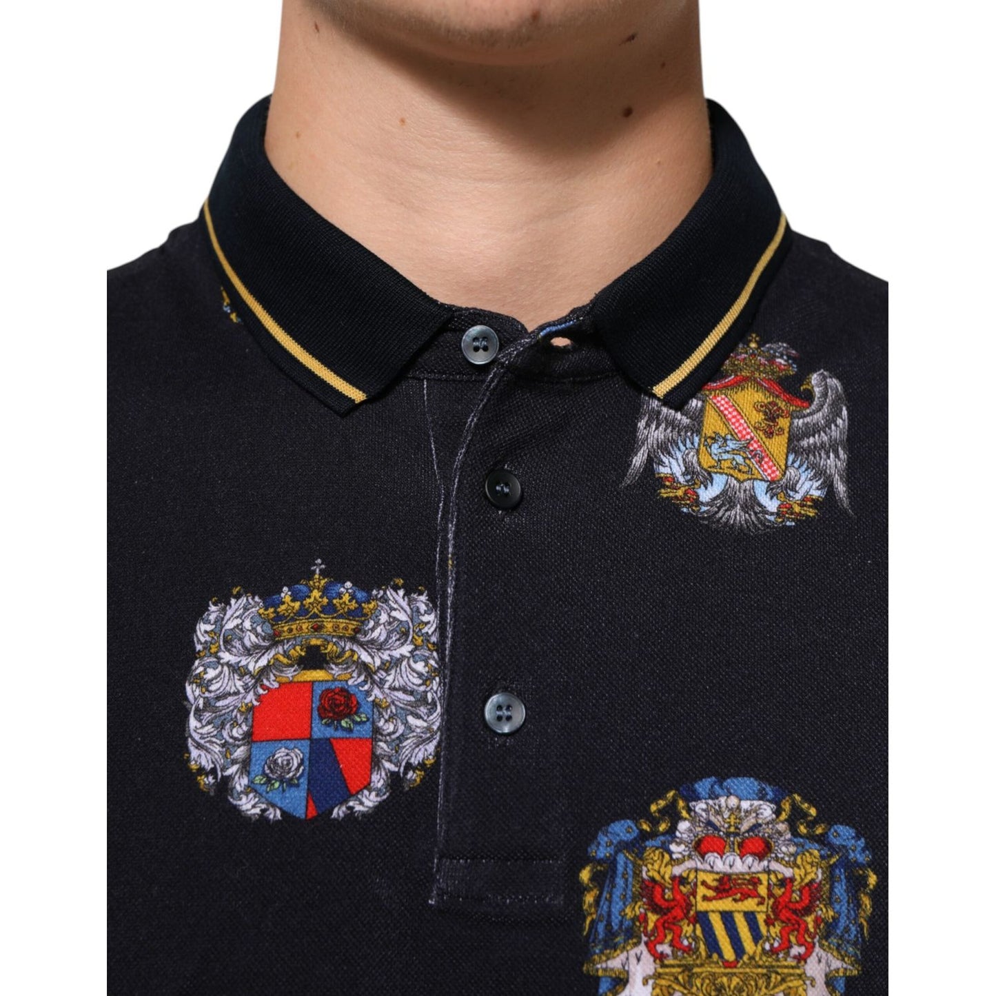 Dolce & Gabbana Blue Heraldic Crest Print Polo Shirt T-shirt