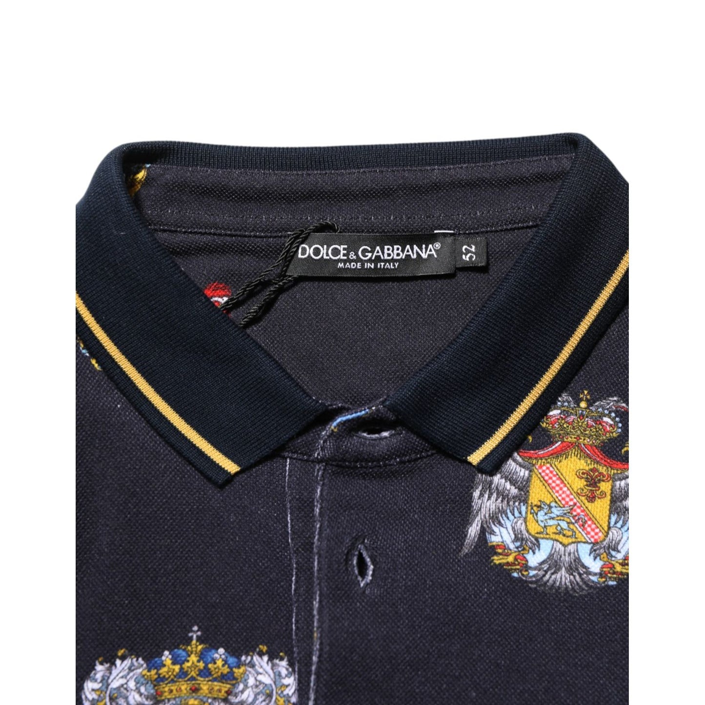 Dolce & Gabbana Blue Heraldic Crest Print Polo Shirt T-shirt