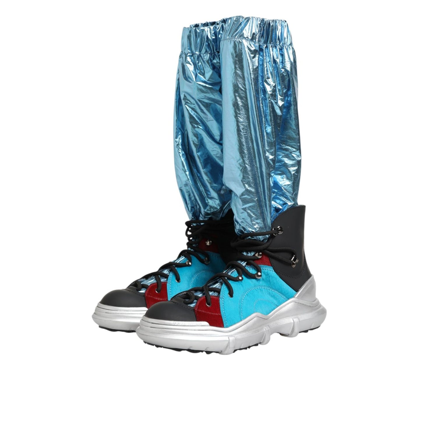 Dolce & Gabbana Blue Lace Up Over The Knee Socks Men Boots Shoes in vibrant blue, featuring a sporty, street-style design.