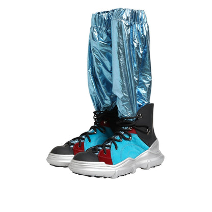 Dolce & Gabbana Blue Lace Up Over The Knee Socks Men Boots Shoes in vibrant blue, featuring a sporty, street-style design.