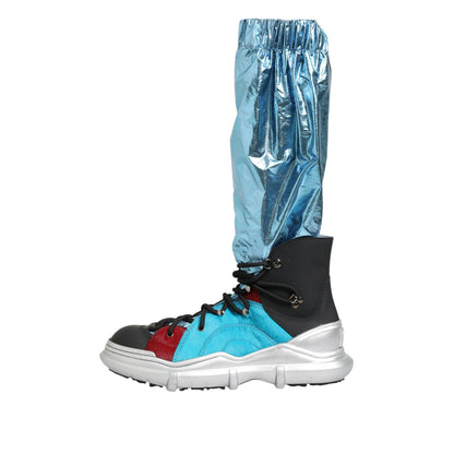 Dolce & Gabbana Blue Lace Up Over The Knee Socks Men Boots Shoes in vibrant blue with sporty lace-up front and high-fashion appeal.