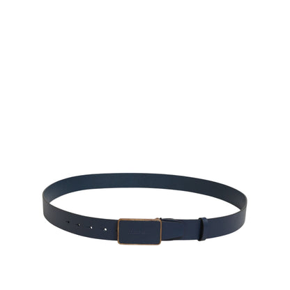 Dolce & Gabbana Blue Leather Classic Metal Logo Buckle Belt made in Italy with sleek brass buckle, 115 cm long, luxury fashion accessory.