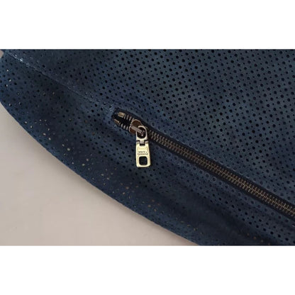 Dolce & Gabbana Blue Leather Perforated Full Zip Jacket