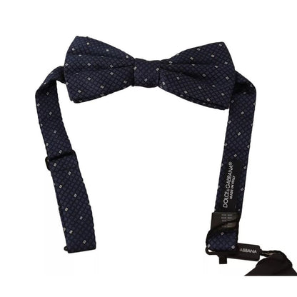 Dolce & Gabbana Blue Patterned Silk Adjustable Neck Bow Tie Men