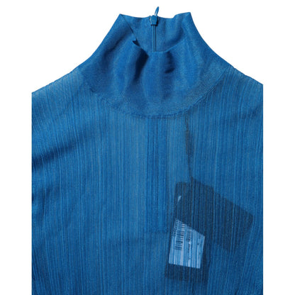 Dolce & Gabbana Blue See Through Turtleneck Long Sleeves Top