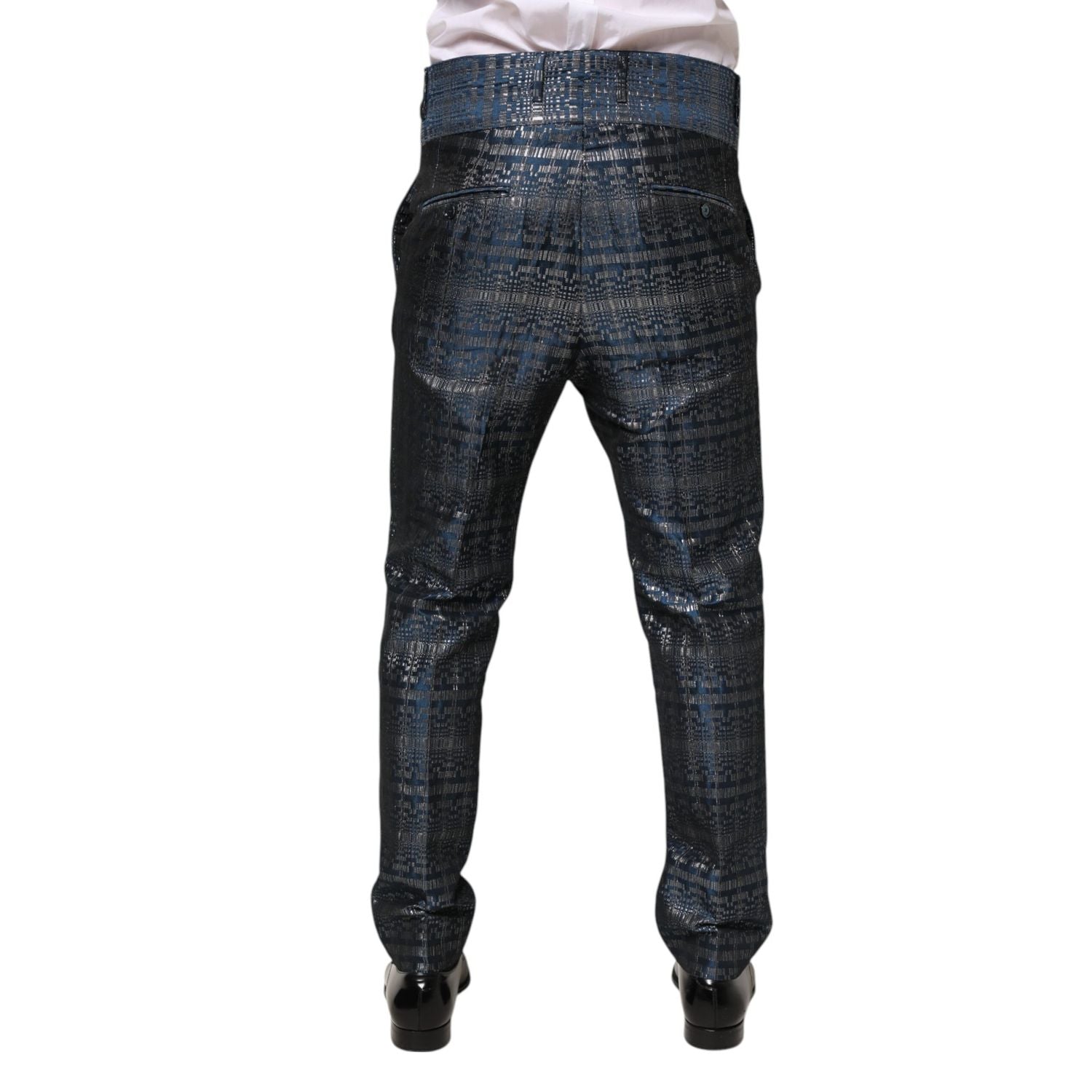 Dolce & Gabbana Blue Silver Shiny Silk Skinny Men Trouser Pants