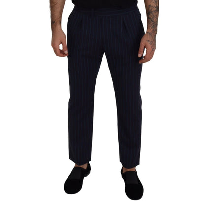 Dolce & Gabbana Blue Striped Men Formal Pants, 100% virgin wool, elegant design, MainLine collection, made in Italy, luxury fashion.