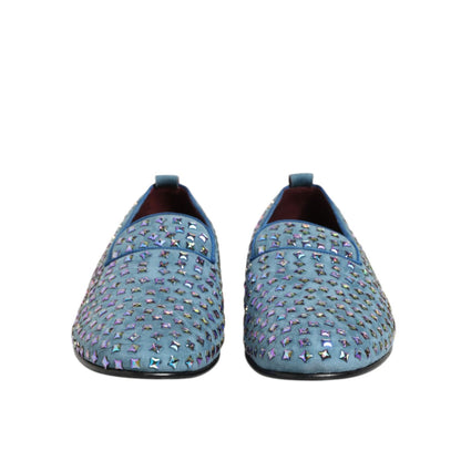 Dolce & Gabbana Blue Suede Studded Dress Men Loafers Shoes with premium design and edgy detailing.