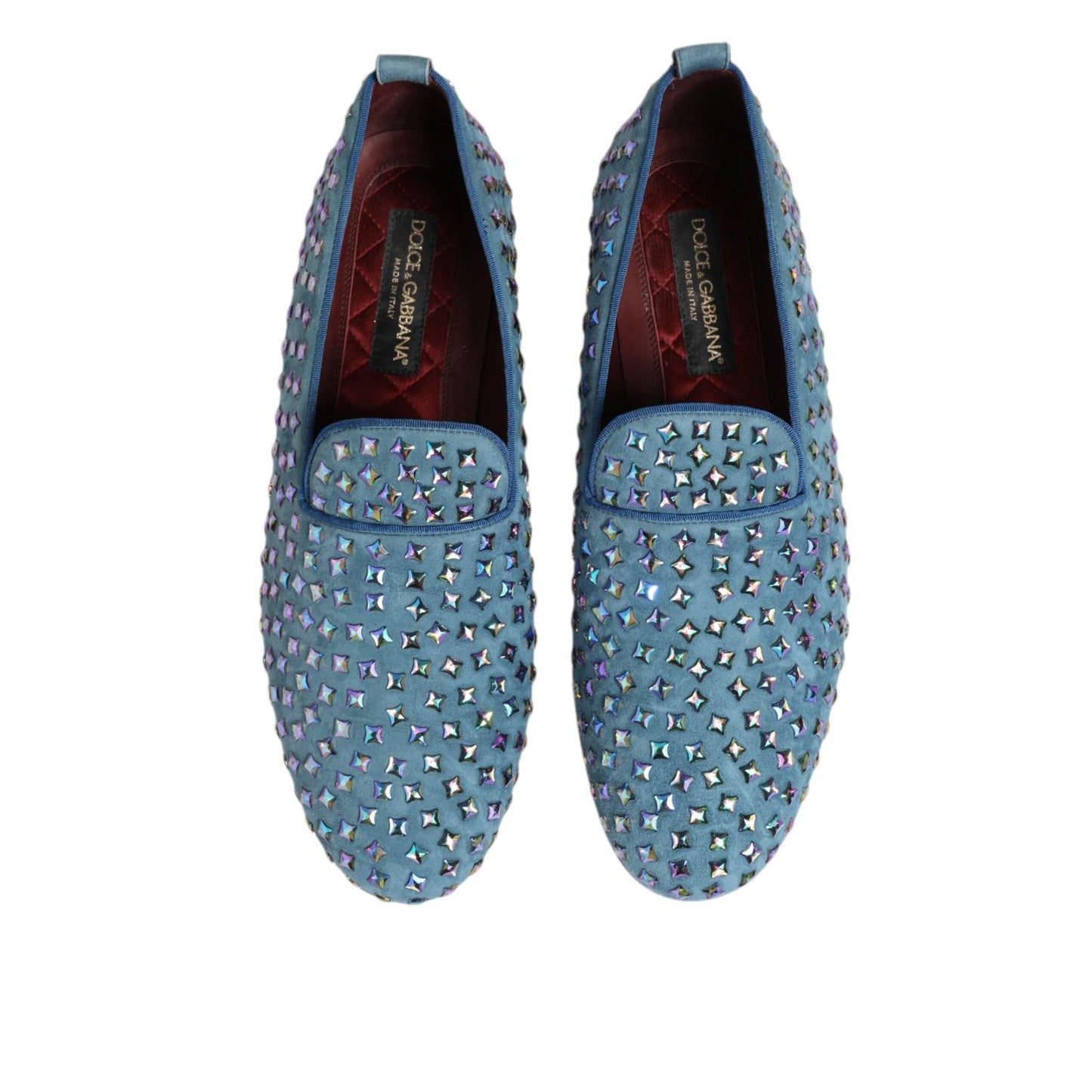 Dolce & Gabbana Blue Suede Studded Dress Men Loafers Shoes with premium blue suede and edgy studded detailing for luxury.