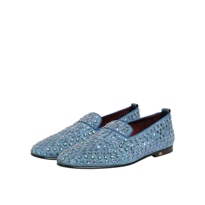 Dolce & Gabbana Blue Suede Studded Dress Men Loafers Shoes with premium design and luxury style for formal events.