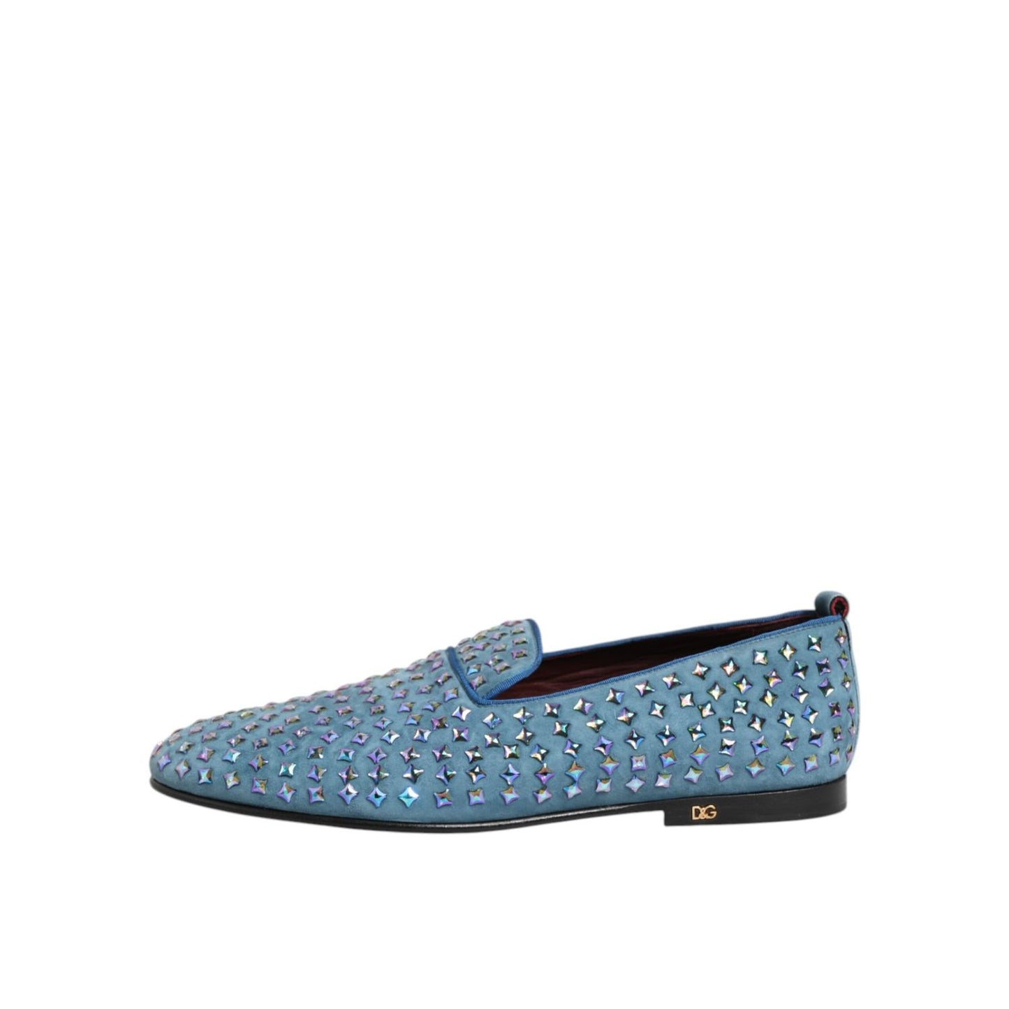 Dolce & Gabbana Blue Suede Studded Dress Men Loafers Shoes with edgy studded detailing, perfect for formal events and upscale gatherings.