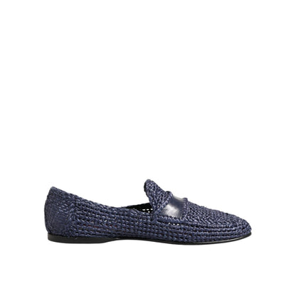 Dolce & Gabbana Blue Woven Leather Slip On Loafers Men Shoes with elegant texture and modern design.