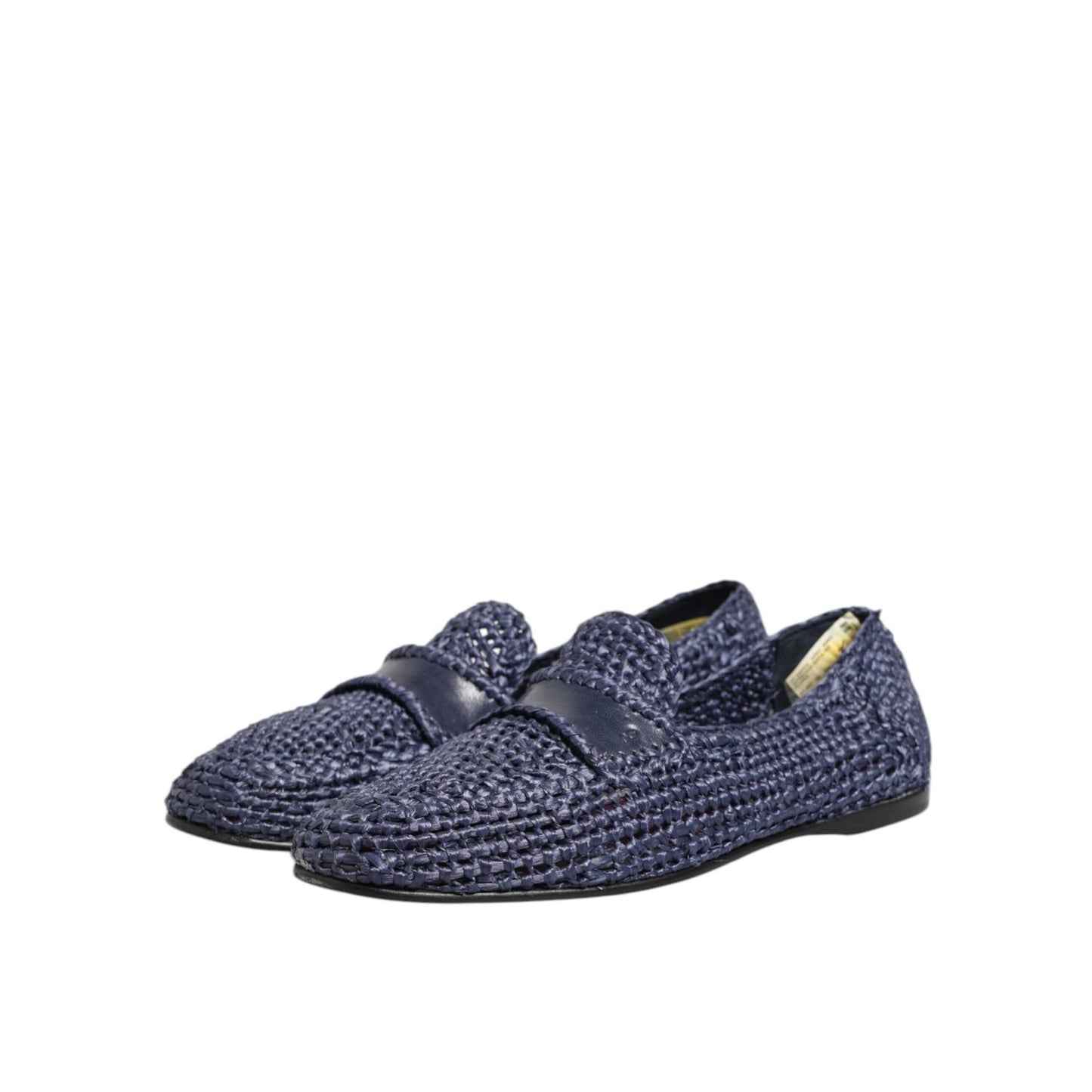 Dolce & Gabbana Blue Woven Leather Slip On Loafers Men Shoes showcasing elegant and modern design