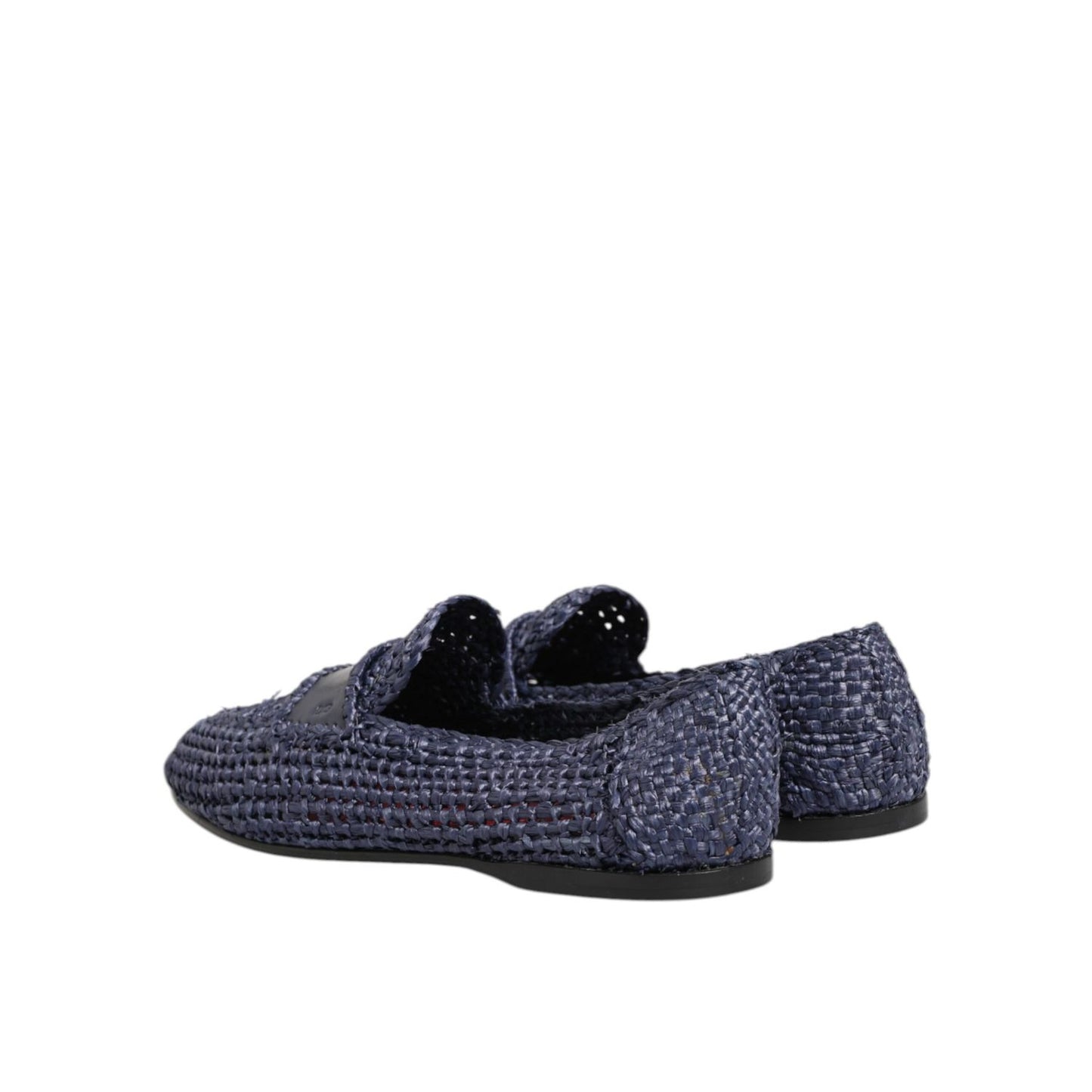 Alt Tag: Dolce & Gabbana Blue Woven Leather Slip On Loafers Men Shoes showcasing the unique woven texture and sleek design.