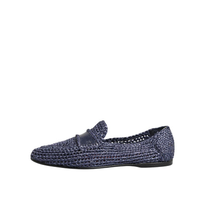 Dolce & Gabbana Blue Woven Leather Slip On Loafers Men Shoes, showcasing modern design and sophistication with premium craftsmanship.