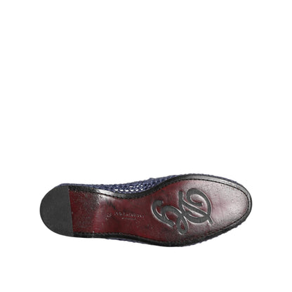 Sole view of Dolce & Gabbana Blue Woven Leather Slip On Loafers Men Shoes, showcasing premium craftsmanship and brand detailing.