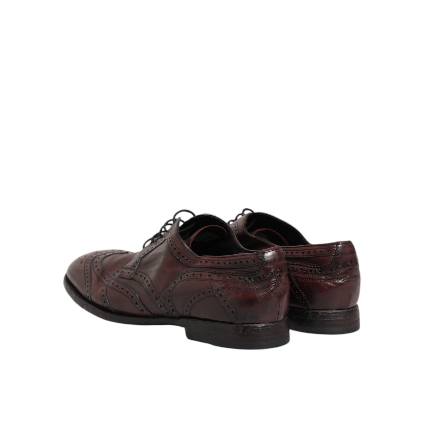 Dolce & Gabbana Bordeaux Leather Lace Up Dress Derby Shoes with polished finish, classic lace-up design, perfect for formal occasions.