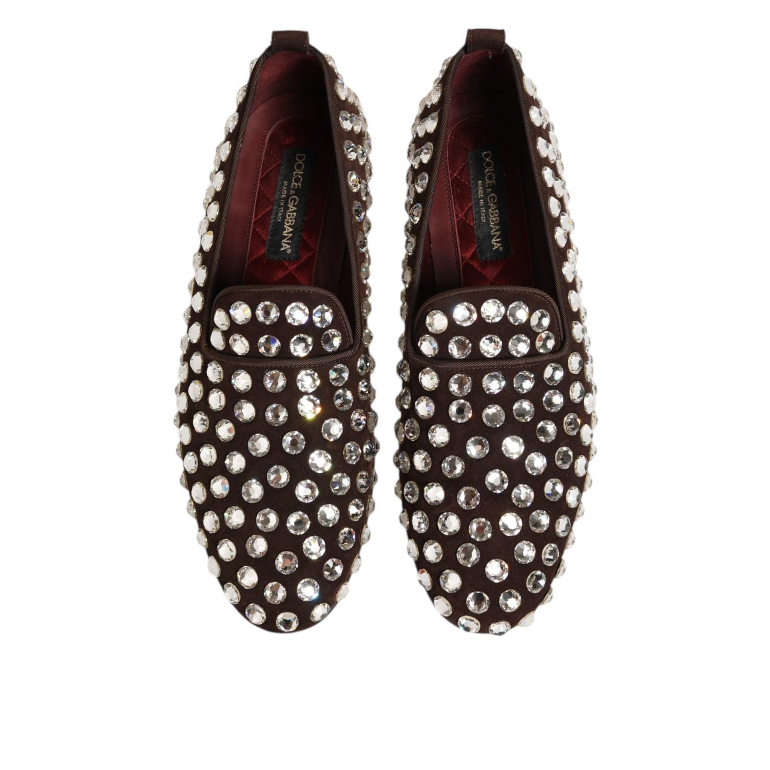 Dolce & Gabbana Bordeaux Suede Crystals Loafers Dress Shoes