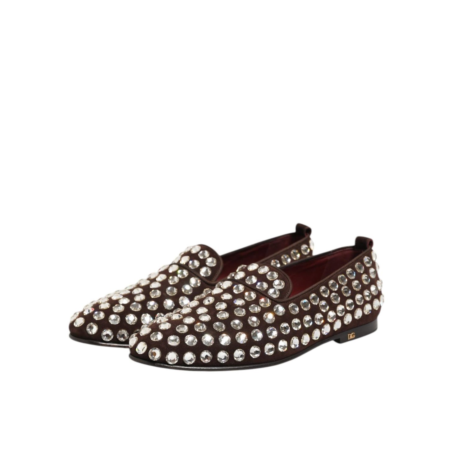 Dolce & Gabbana Bordeaux Suede Crystals Loafers Dress Shoes with dazzling embellishments, perfect for elegant events.