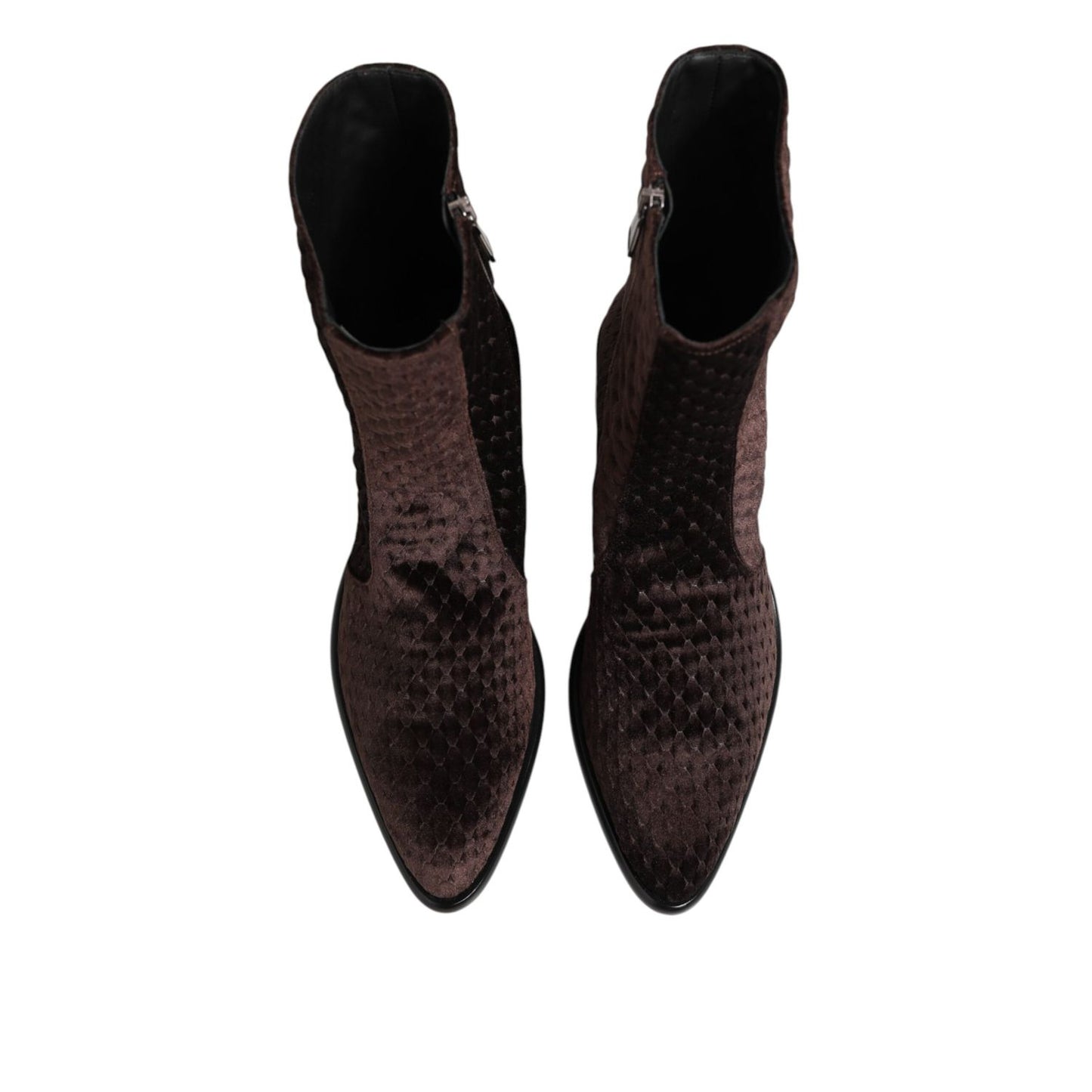 Dolce & Gabbana Brown Cotton Velvet Mid Calf Short Boots Shoes top view