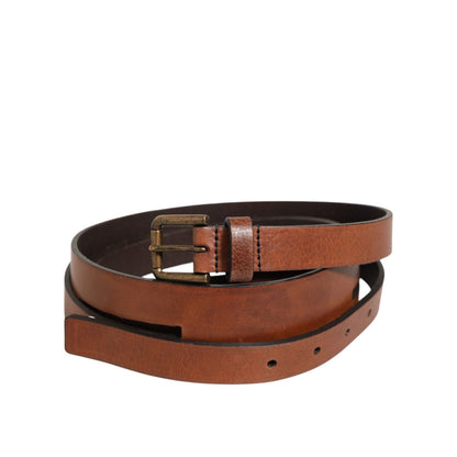 Dolce & Gabbana Brown Double Strap Leather Gold Buckle Belt on white background