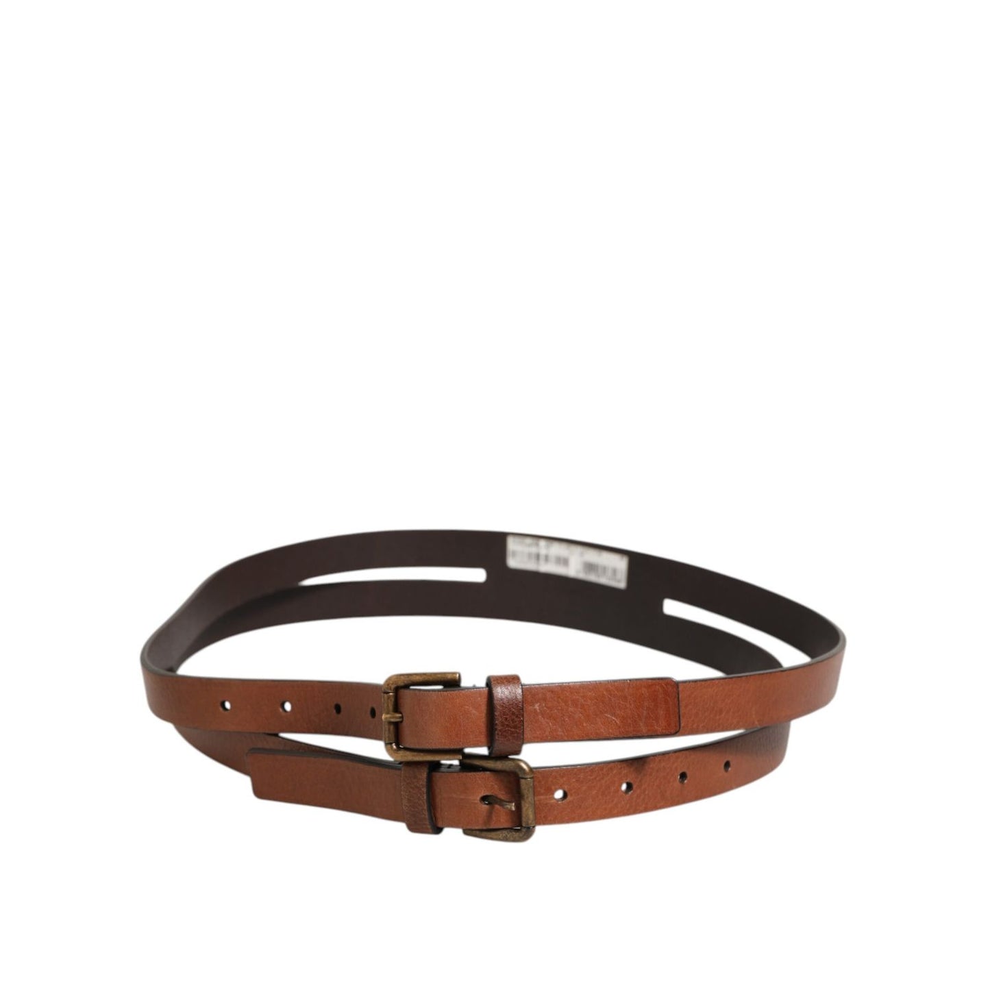 Dolce & Gabbana Brown Double Strap Leather Gold Buckle Belt with high-quality Italian craftsmanship and stylish design.