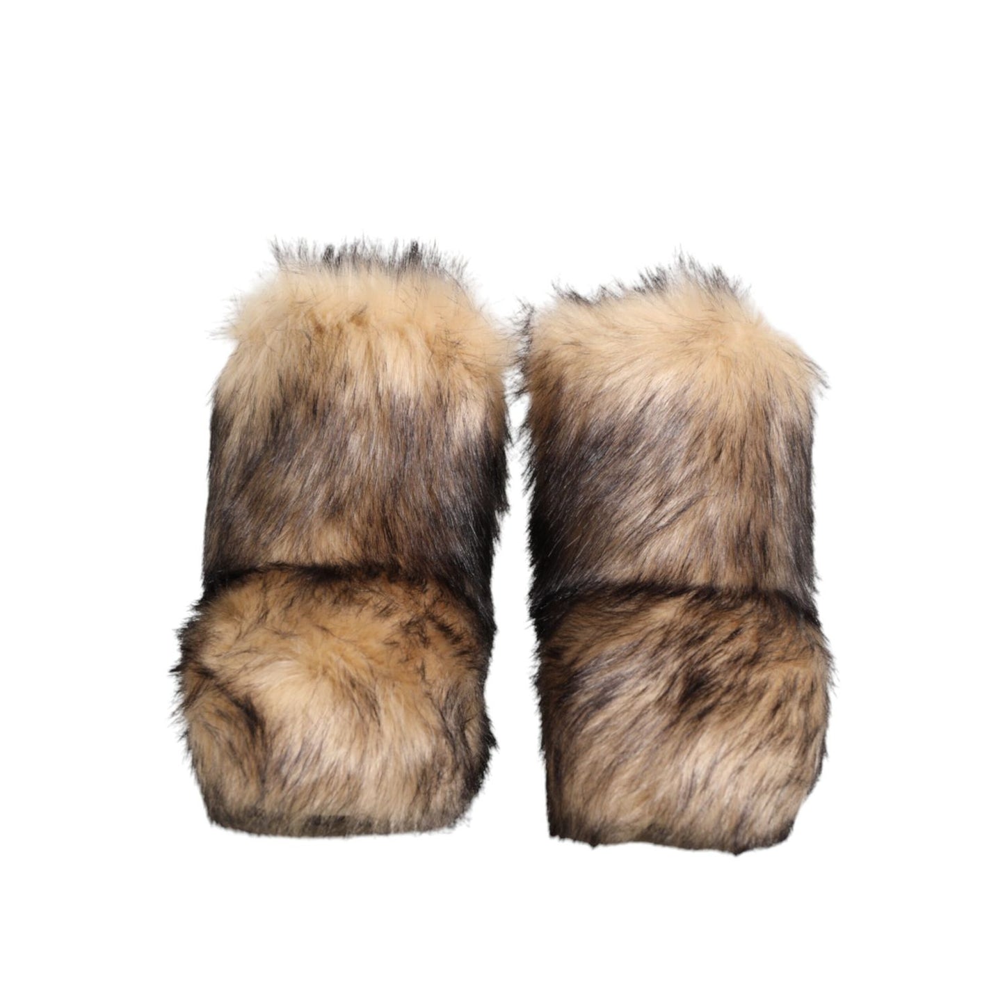 Dolce & Gabbana Brown Faux Skim Ski Fur Men Short Boots Shoes with plush brown fur, ideal for winter and après-ski style.