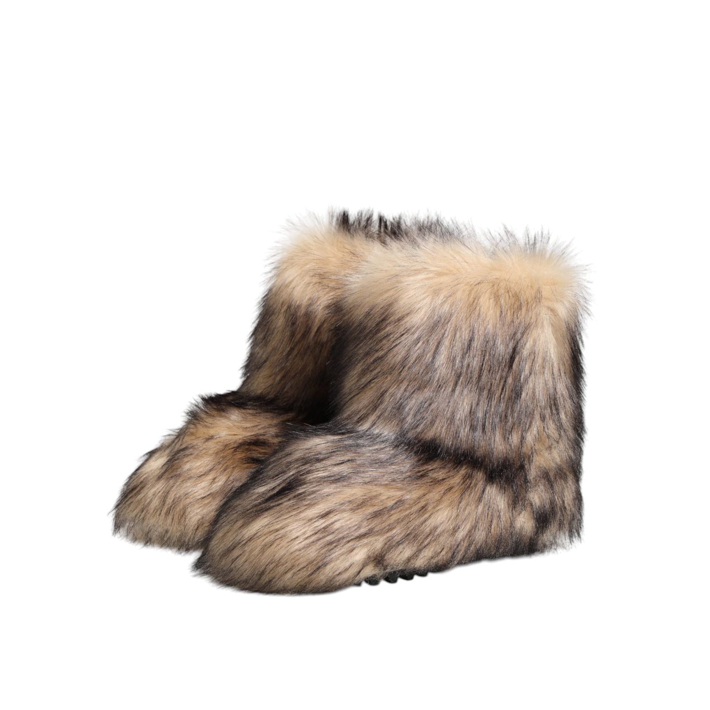 Dolce & Gabbana Brown Faux Skim Ski Fur Men Short Boots Shoes with plush winter look, perfect for cold-weather and casual outfits.