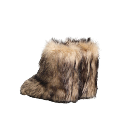 Dolce & Gabbana Brown Faux Skim Ski Fur Men Short Boots Shoes with plush design for luxurious winter style and comfort.