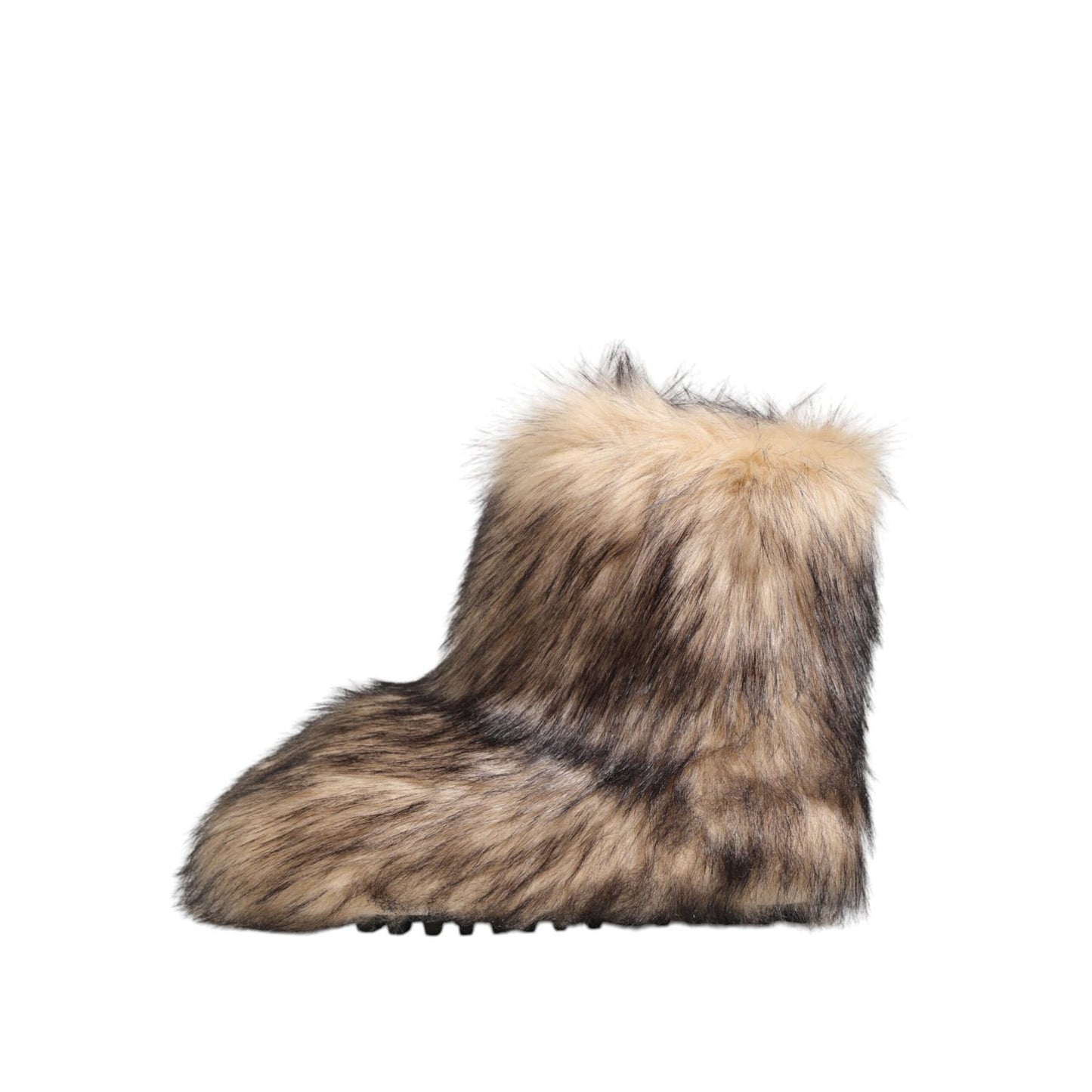 Dolce & Gabbana Brown Faux Skim Ski Fur Men Short Boots Shoes, luxurious winter footwear, plush faux fur, cozy silhouette side view