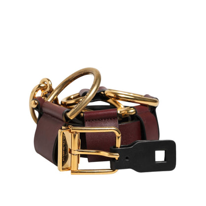 Dolce & Gabbana Brown Key Ring Clip Attachments Buckle Belt with gold-tone hardware and leather design.
