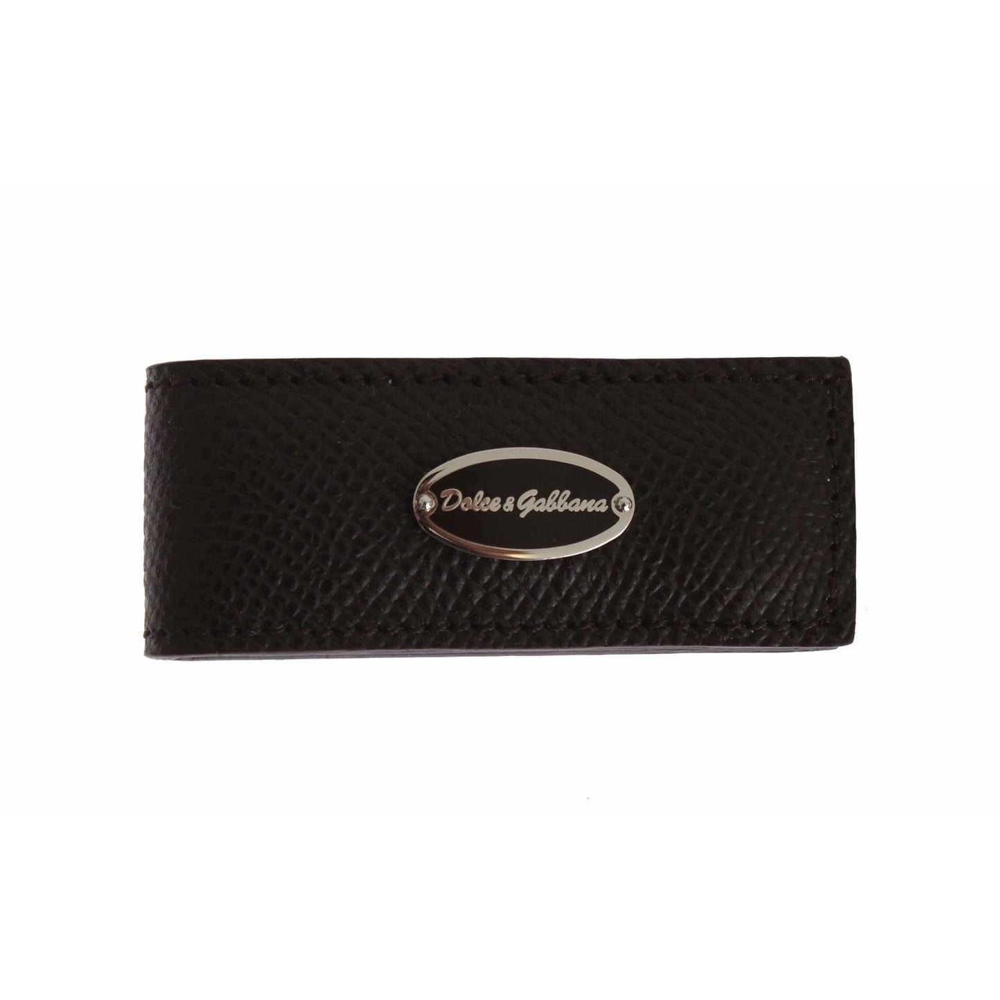 Dolce & Gabbana Brown Leather Magnet Mens Money Cash Clip with logo, 6cm long, made in Italy.