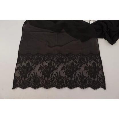 Dolce & Gabbana Brown Silk Wrap Shawl Floral Lace Scarf