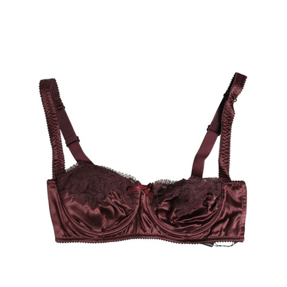 Dolce & Gabbana Burgundy Silk Underwired Balconette Bra Underwear