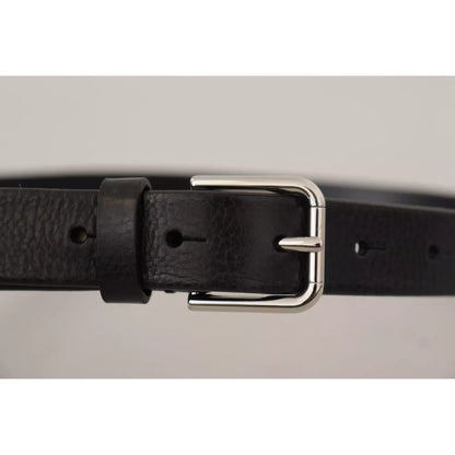 Dolce & Gabbana Calf Leather Silver Tone Black Metal Buckle Belt