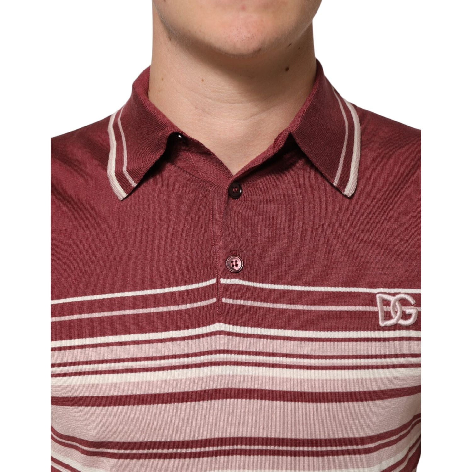 Dolce & Gabbana Cotton Burgundy Striped DG Logo Polo  T-shirt