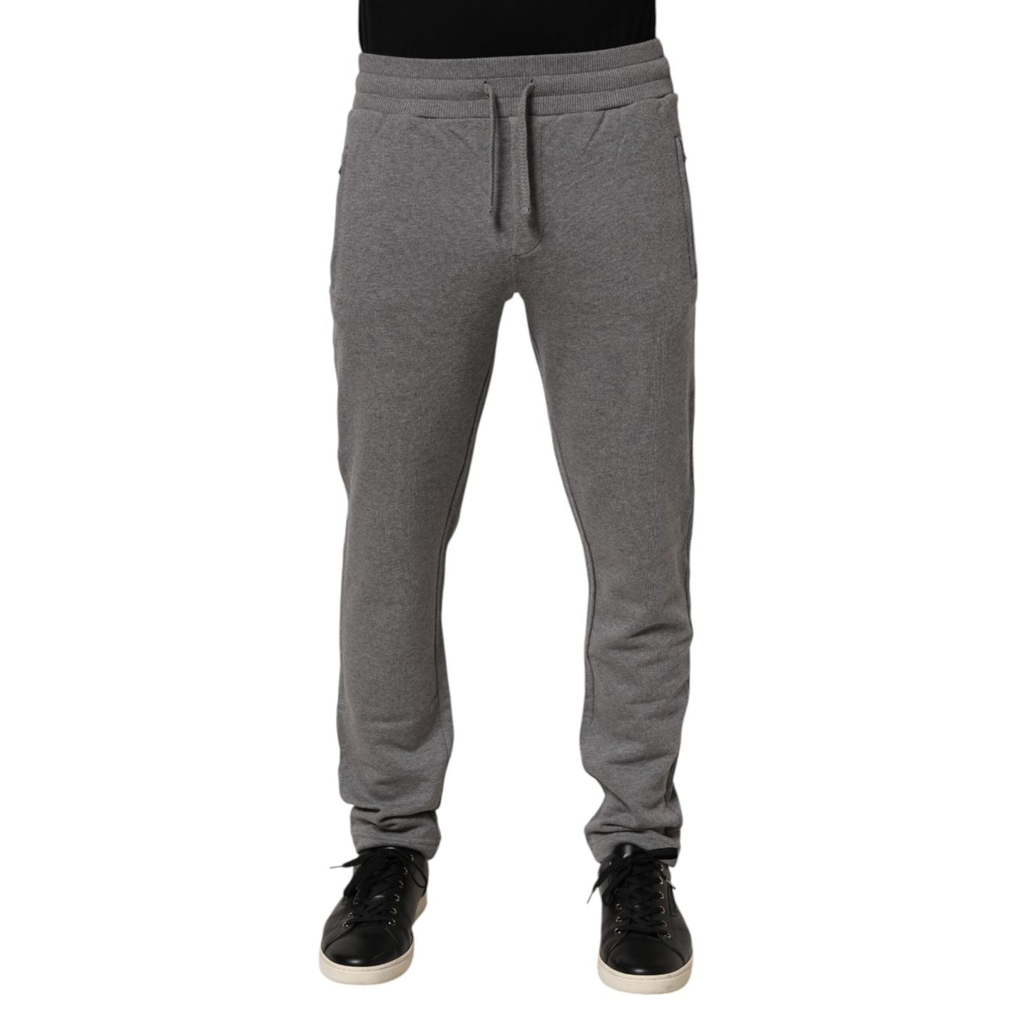 Dolce & Gabbana Cotton Jogger Sweatpants Trouser Gray with elastic waistband, tapered fit, shown on model.