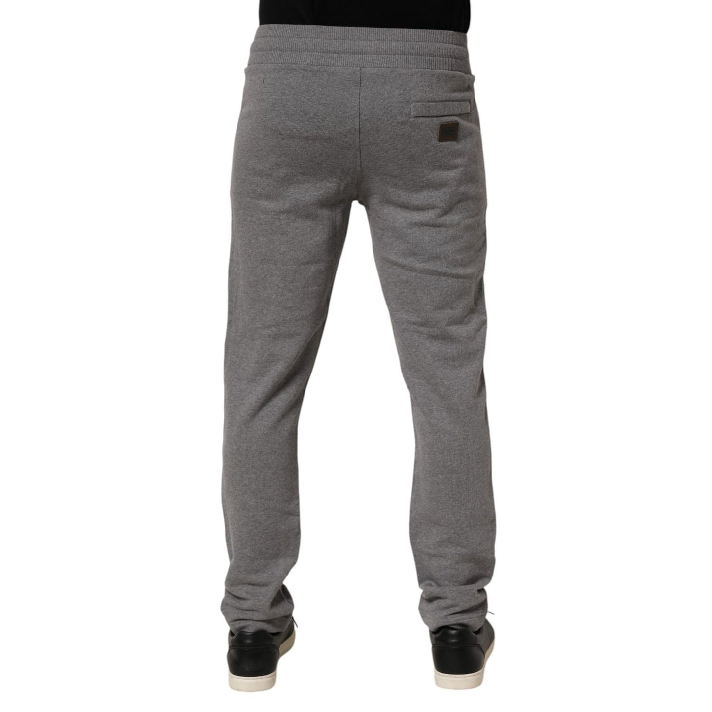 Back view of Dolce & Gabbana Cotton Jogger Sweatpants Trouser Gray with elastic waistband and tapered fit.