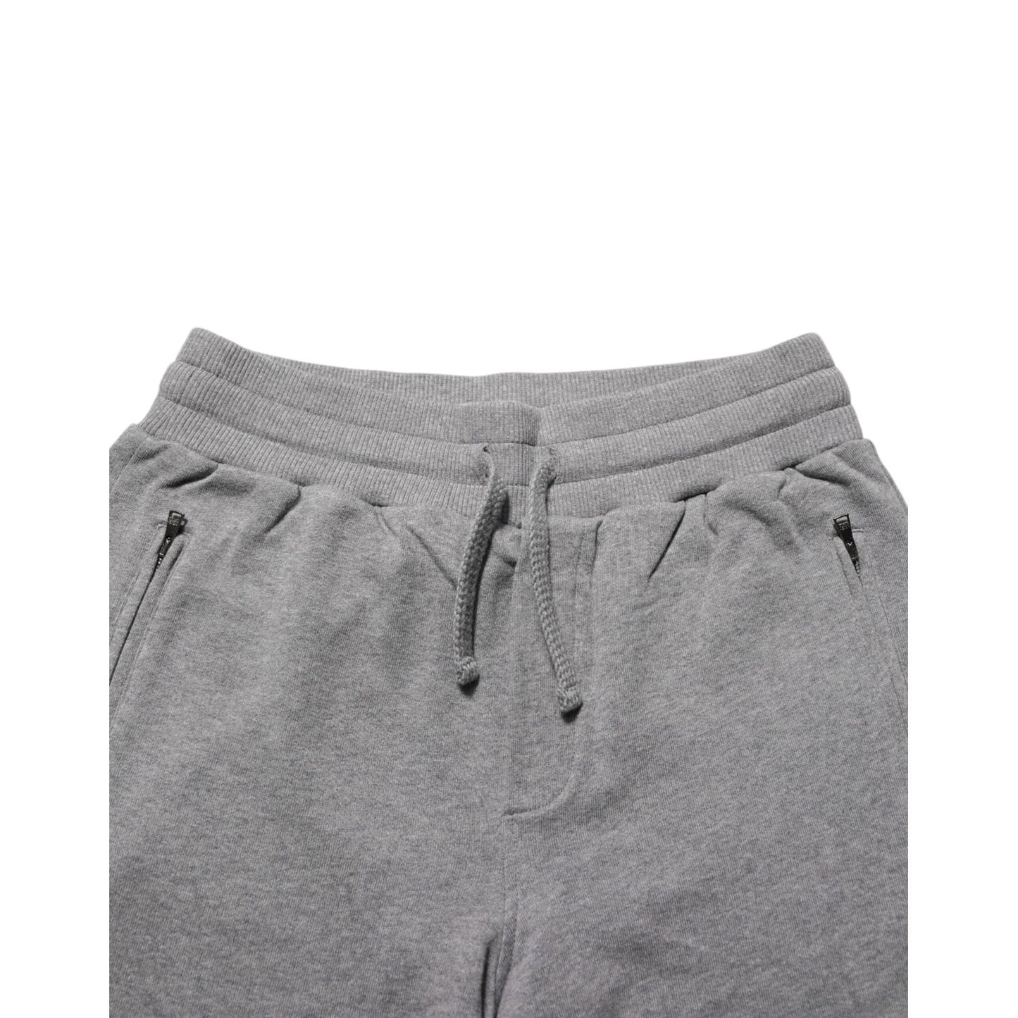Dolce & Gabbana Cotton Jogger Sweatpants Trouser Gray with elastic waistband and drawstring for luxury and comfort in soft gray cotton.