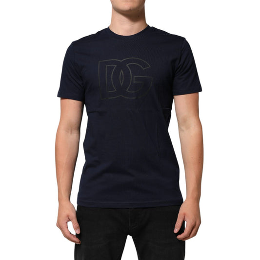 Dolce & Gabbana Dark Blue Cotton DG Logo Print Men’s Top T-shirt