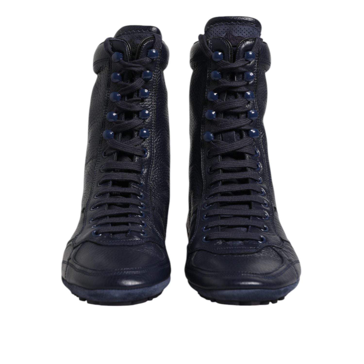 Dolce & Gabbana Dark Blue Leather KING High Top Sneakers Shoes