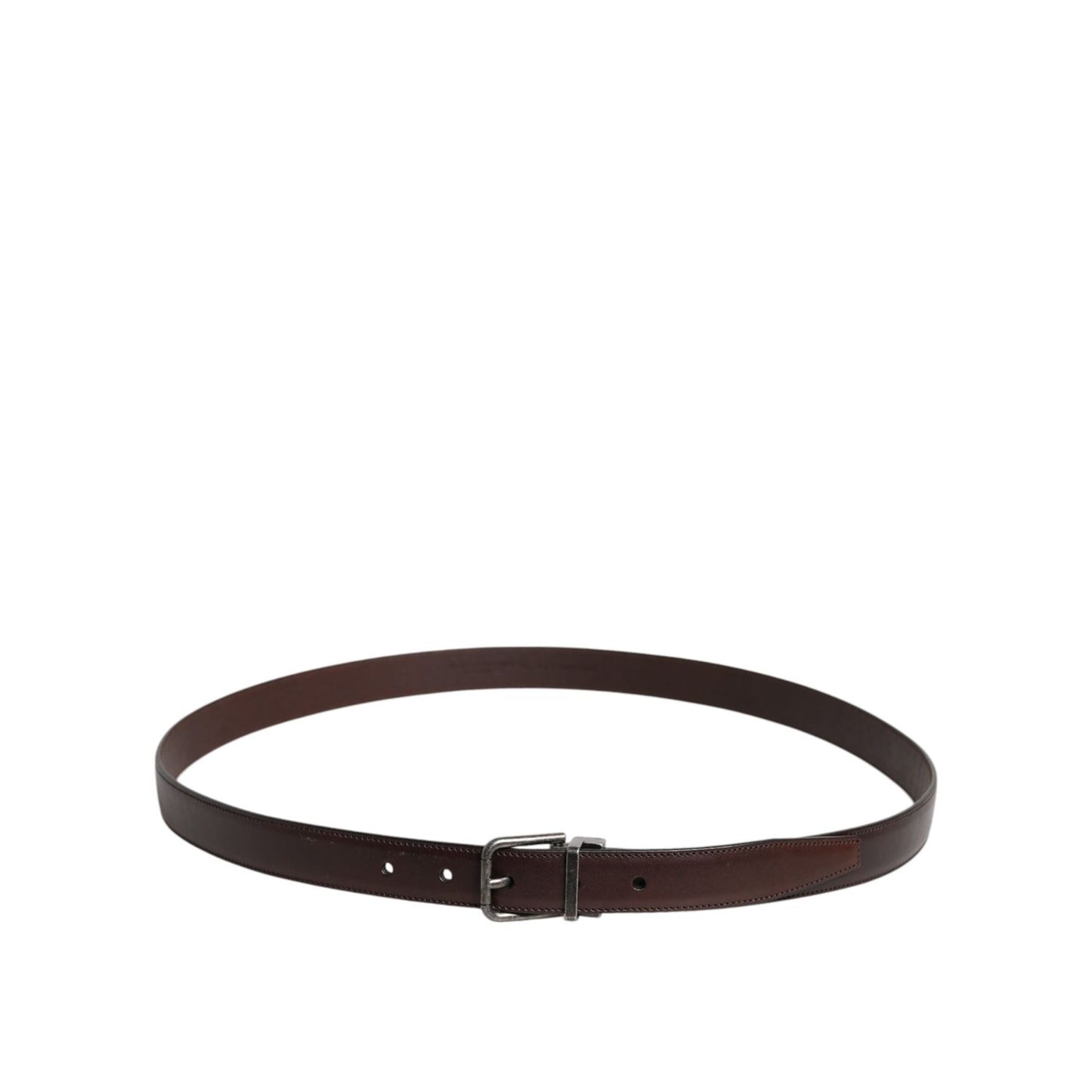 Dolce & Gabbana Dark Brown Leather Antique Silver Buckle Belt with classic design on neutral background