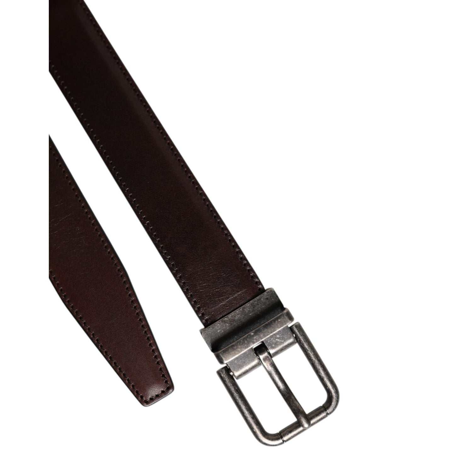 Dolce & Gabbana Dark Brown Leather Antique Silver Buckle Belt in rich leather with classic silver-tone buckle, stylish for any outfit.