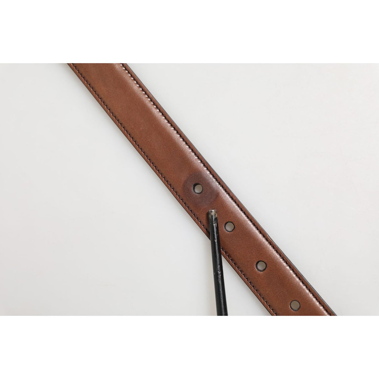 Close-up of Dolce & Gabbana Dark Brown Leather Antique Silver Buckle Belt