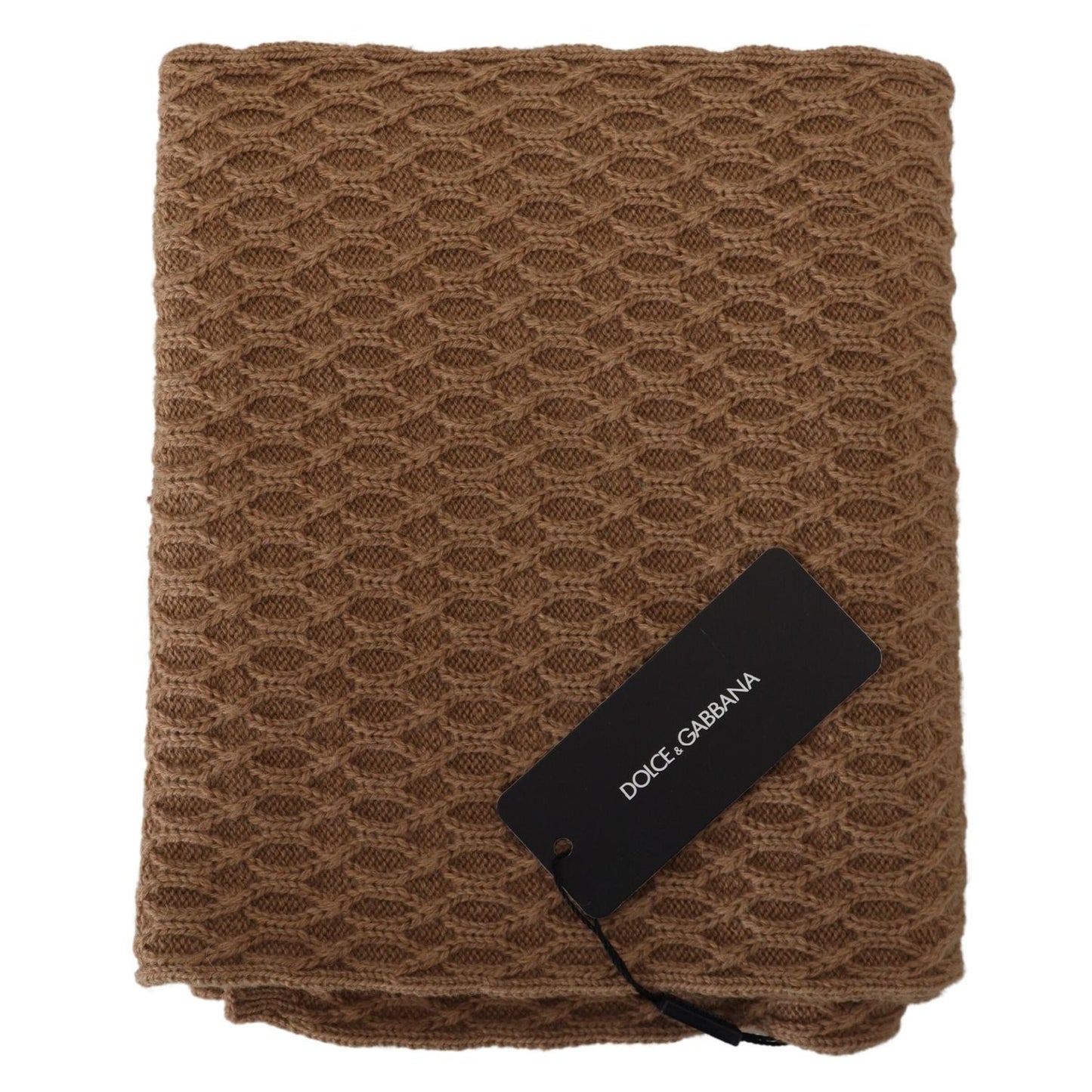 Dolce & Gabbana Dark Brown Wrap Shawl Knitted Camel Scarf
