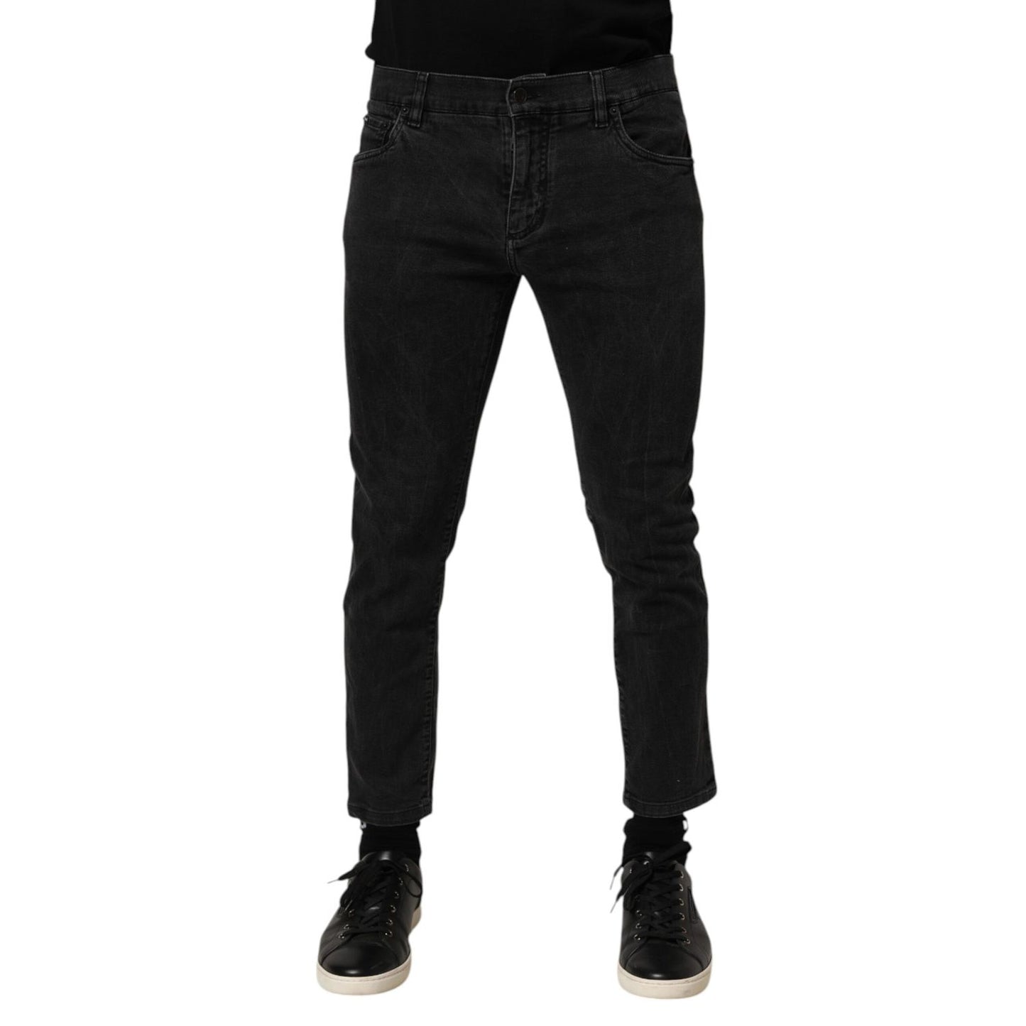 Dolce & Gabbana Dark Gray Cotton Stretch Denim Trouser Jeans for men, showcasing sleek fit and five-pocket style in premium fabric.