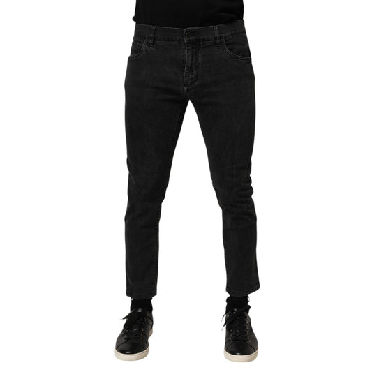 Dolce & Gabbana Dark Gray Cotton Stretch Denim Trouser Jeans for men, showcasing sleek fit and five-pocket style in premium fabric.