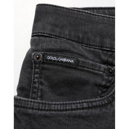 Dolce & Gabbana Dark Gray Cotton Stretch Denim Trouser Jeans pocket and designer logo detail